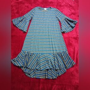 LuLaRoe Women's Mini Dress with Blue and Yellow Stripes
